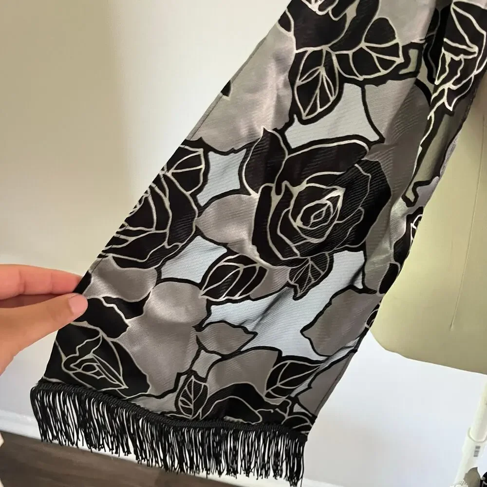 Black Burnout Mesh Floral Fringe Scarf OS Whimsigoth Fairy Grunge Y2K